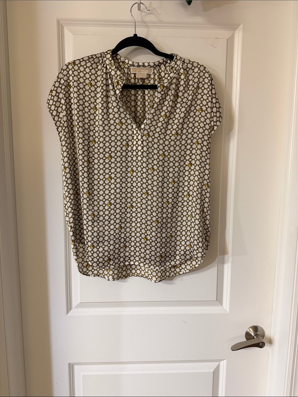 MICHAEL Michael Kors White Blouse with Olive Dot Pattern